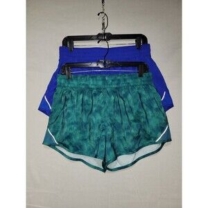 2 All In Motion Lined Running Shorts Womens Medium Blue Green Zip Pocket Pull On